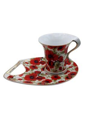 Leonardo Collection Fine China Porcelain Poppy Pattern Cup & Saucer Snack Set